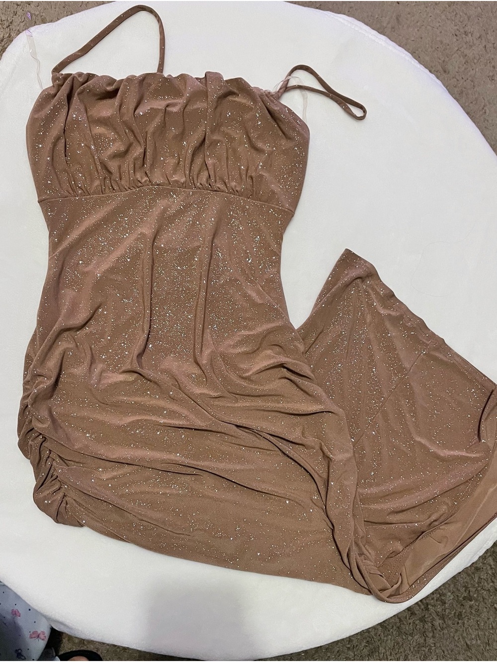 Sabora Sparkly Mocha Ruched Midi Dress Size L